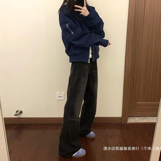 2024 Early Autumn New American Style Retro Jacket Women's Autumn and Winter Casual Loose Baseball Suit Aviator Jacket Top