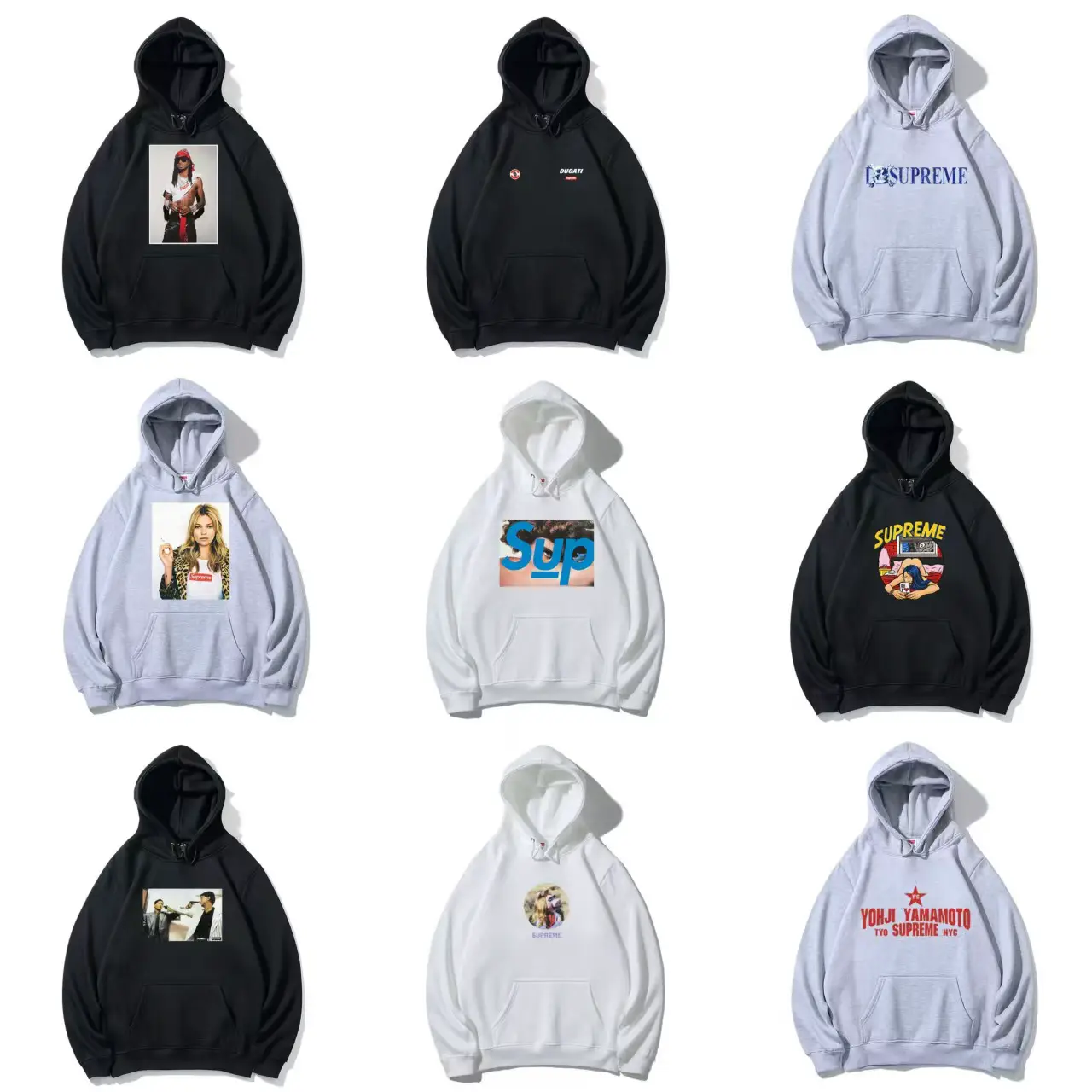 Cross-Border Heavyweight American Trendy Brand Sup Letter Print Casual Versatile Loose Solid Color Unisex Hoodie