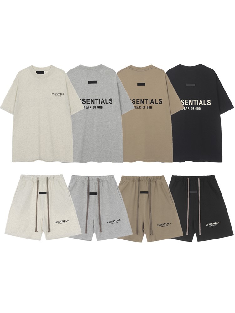 FOG double line ESSENTIALS three-dimensional silicone letter flocking short sleeve high street casual sports shorts men's and women's fashion