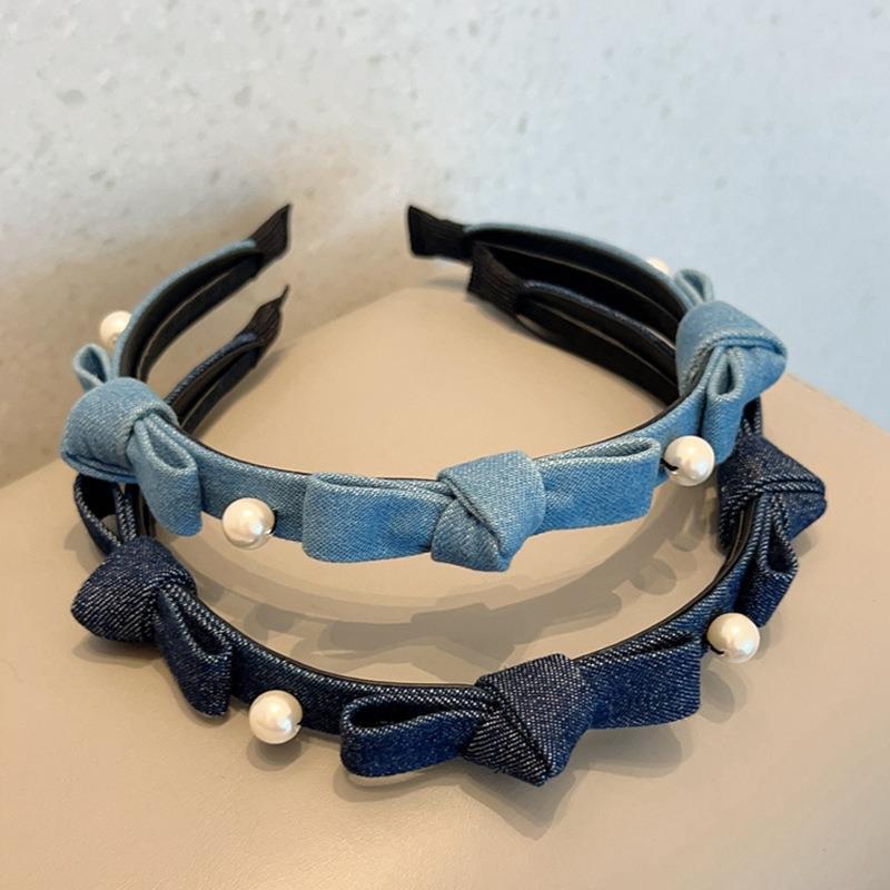 Korean version of the new denim fabric pearl headband High sense hair accessories handmade spring and summer girl headdress jewelry wholesale