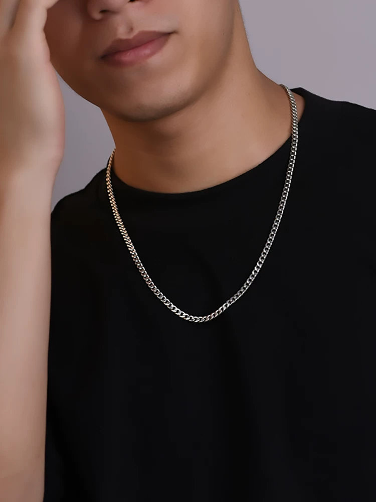 Luotai Old Silversmith Cuban Chain 925 Silver Necklace Men's and Women's Trendy Brand Hip-Hop Riding Whip Chain Boys' Clavicle Chain Accessories Zdjęcie QC z TAOBAO na Qualit.ly
