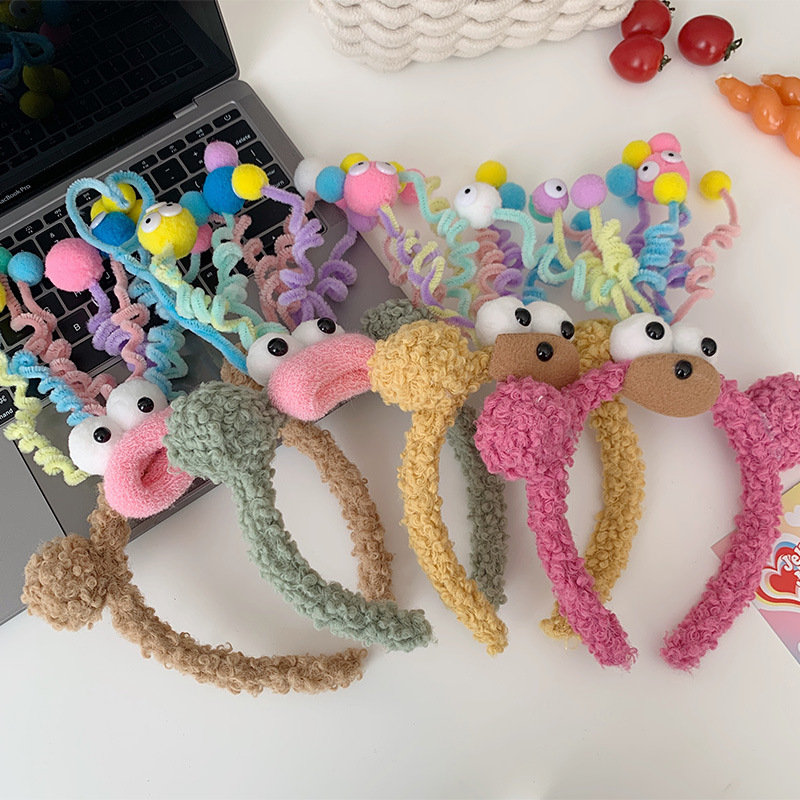 Funny Little Monster Beast Pirome Hair Hoop Women's Cartoon Face Wash Headband Plush Hair Strap Birthday Headwear Hair Accessories