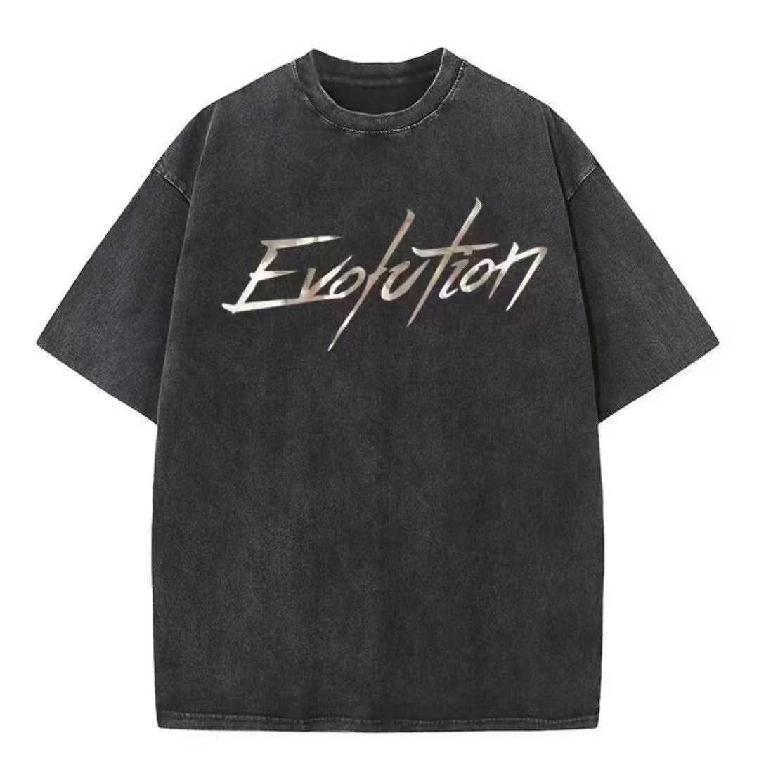 2025 Cross-Border Trendy American High Street Retro Distressed Hip-Hop Half-Sleeved Concert Washed Distressed Short-Sleeved T-Shirt Tee