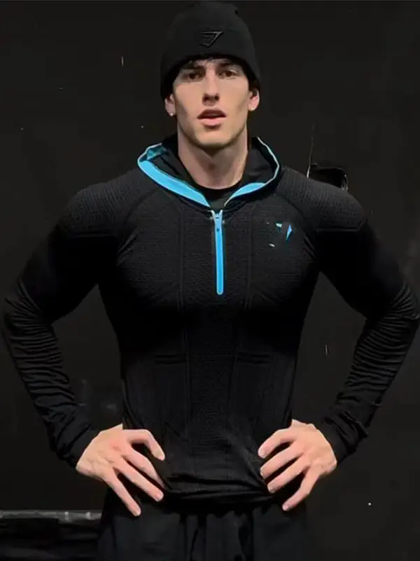 American-Style Shark Hooded Long-Sleeve Slim-Fit Muscle-Enhancing Men's Running Training Fitness Cycling Half-Zip Quick-Dry Shirt