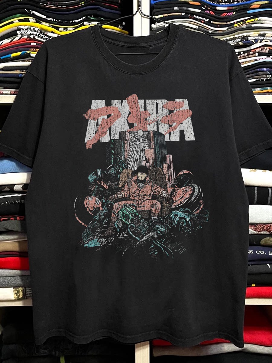 Retro Akira Akira Anime Printed Short-Sleeved T-Shirt for Men and Women, Loose Shoulder-Length Tops for Couples, Trendy College Style Tops Foto QC de TAOBAO na Qualit.ly