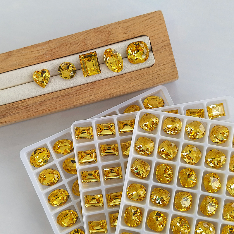 Dongzhou K9 Bring in Wealth and Treasure Golden Crystal Pigeon Egg Nail Art Diamond Rock Sugar Fat Square Special Shaped Pointed Bottom Diamond Collection Nail Diamond Ornament