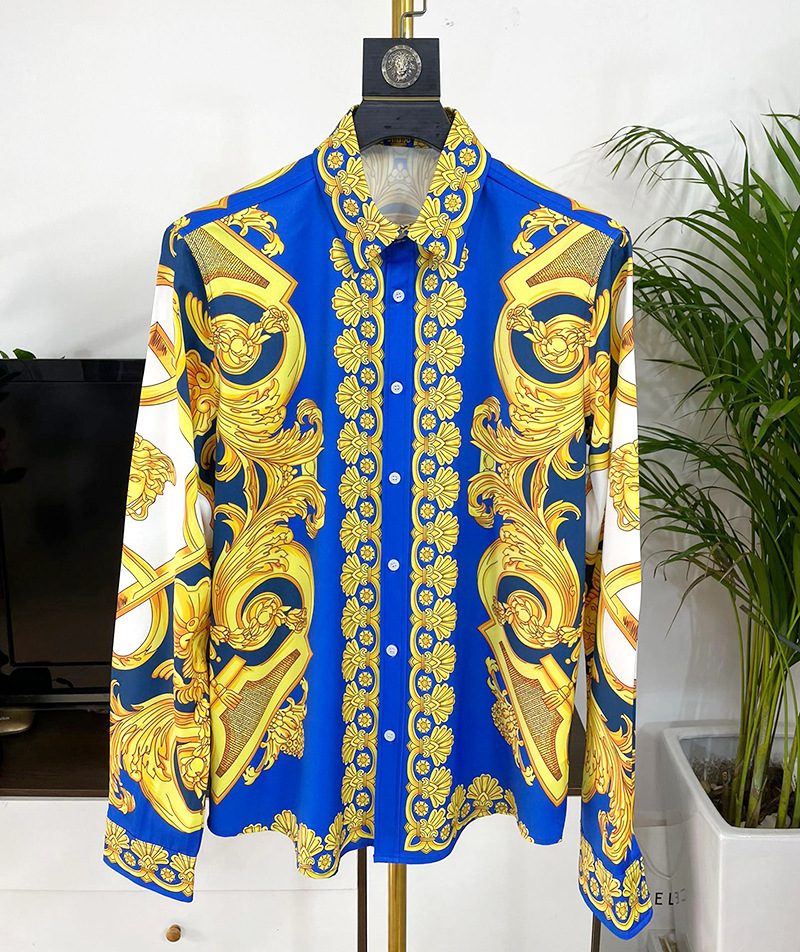 2023 Summer new European and American trend cross-border foreign trade fashion Youth popular digital printing men's long sleeve shirt