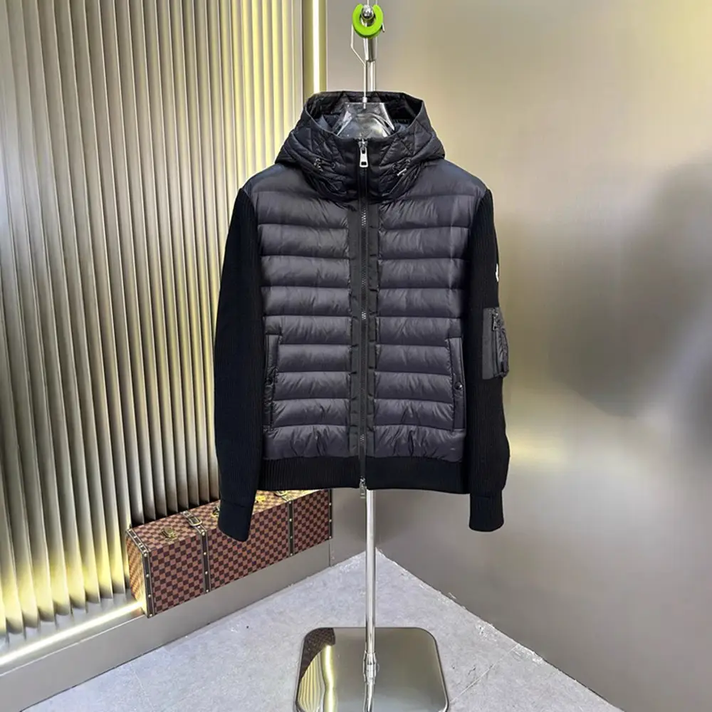 In stock high version Mengjia 90 white duck down M knitting splicing simple and versatile slim and light hooded down jacket