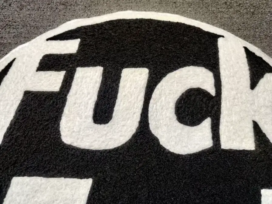 Trendy brand children's black and white circular FUCK EMF floor mat