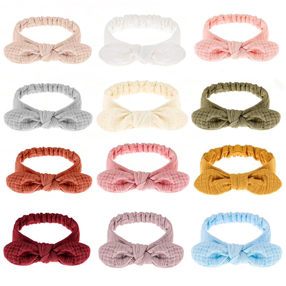 New European and American Style Baby Rabbit Ears Hair Band Baby Solid Color Cotton Gauze Elastic Headband Hair Accessories Simple Knot Head