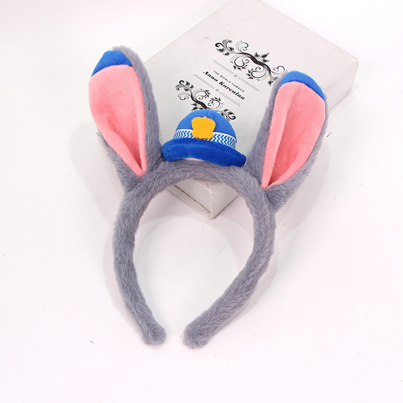Cute Rabbit Police Officer Headband with Hat, Rabbit Ears Headband, Kidsren's Performance Hairpin, Amusement Park Photo Headwear