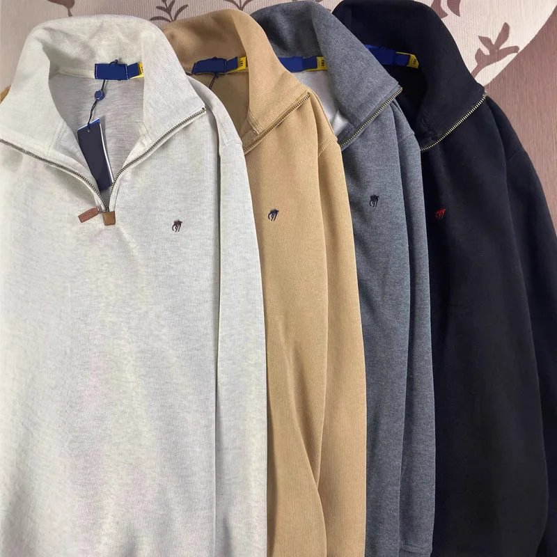 RL Ralf the Pony logo American-style half-zip polo retro oversized couple’s hoodie women’s long-sleeve hoodie men’s