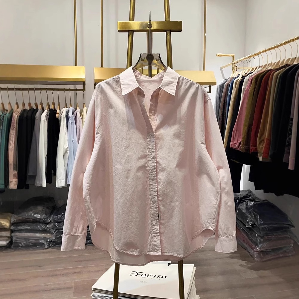 High-grade Solid Color Long-sleeved Shirt Women's Loose Fold Shirt Commuter All-match Casual Top