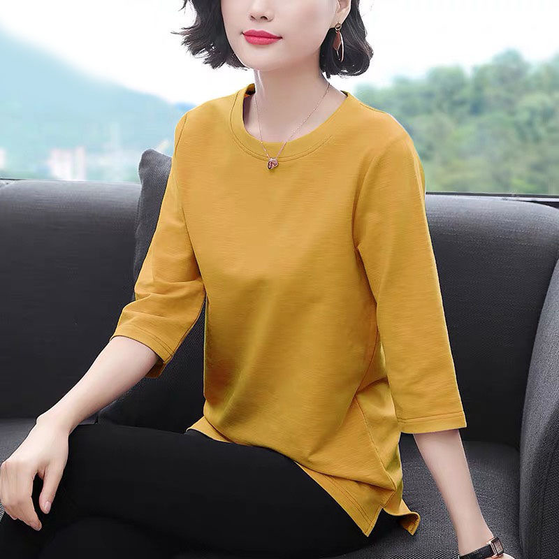 Spring and Summer Wear Korean Style New Short-sleeved T-shirt Women's Seven-sleeved Top Base Shirt Long-sleeved Mother's Loose plus size Women