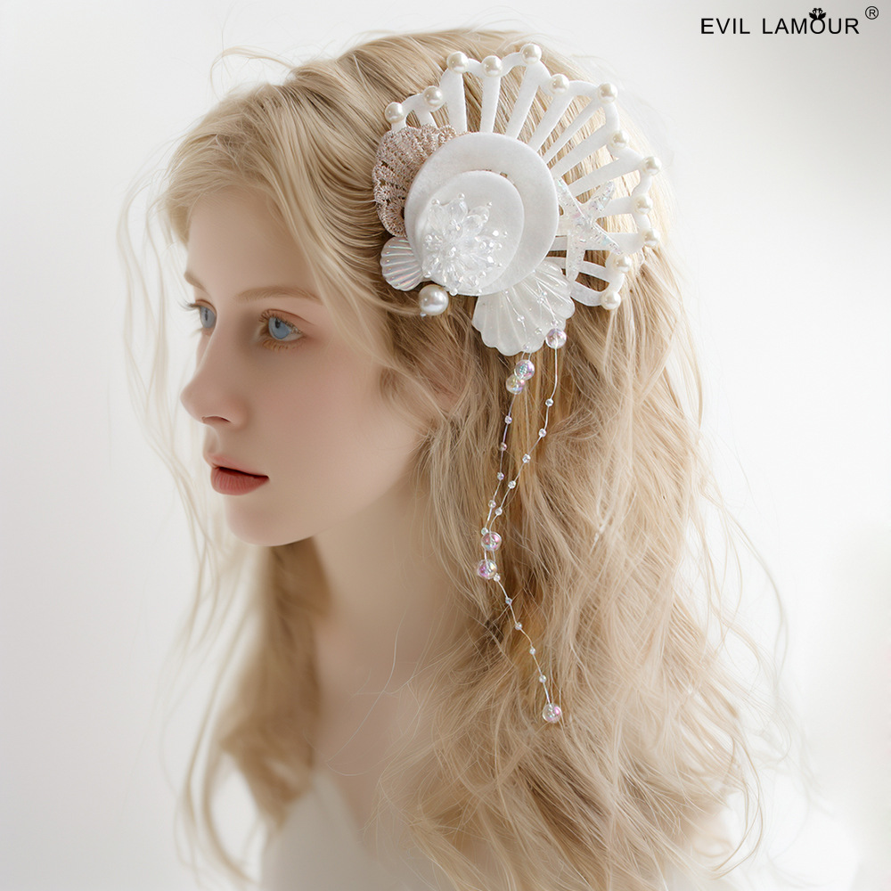 Hollow White Shell Starfish Hairpin Seaside Beach Mermaid Swimsuit with Hair Accessories Women's FJ-164-1