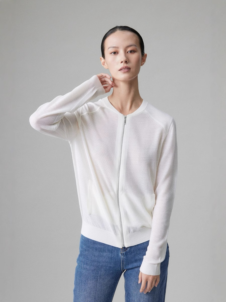 Warren Hailong |   Kw039 New Arrival: the Treasure of the Store - Fine Yangzi Yarn Merino Wool Zip-Up Knit Sweater for Women.