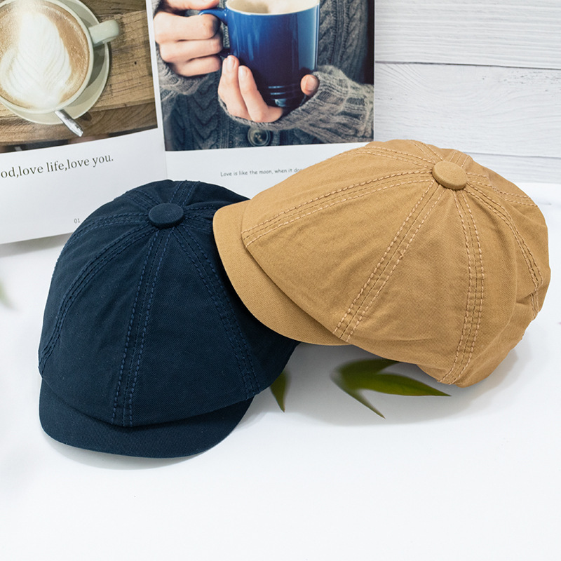 Japanese Artistic Retro Octagonal Hat Men's and Women's All-match Light Plate Solid Color Forward Hat British Painter Hat Newsboy Hat Fashion