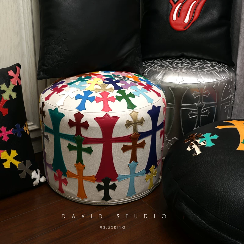 David Custom-Made Laser-Engraved Cross Colorful Handmade Living Room Stool Decoration Trendy Ins-Recommended Cushion