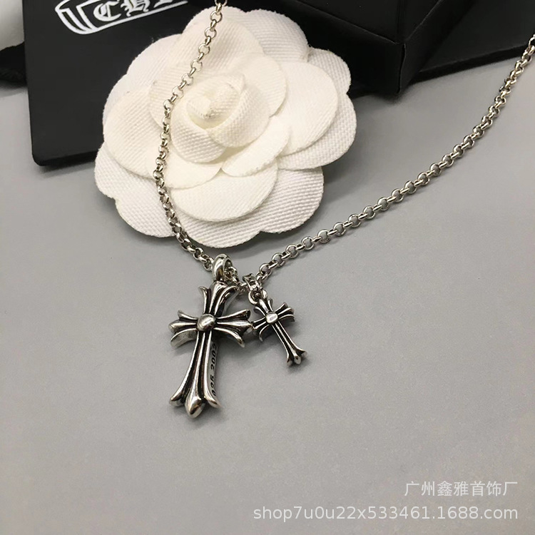Ch Crouchun's New Double Cross Retro Old Necklace Internet Celebrity's Same Fashion Trendy Versatile for Men and Women Couples