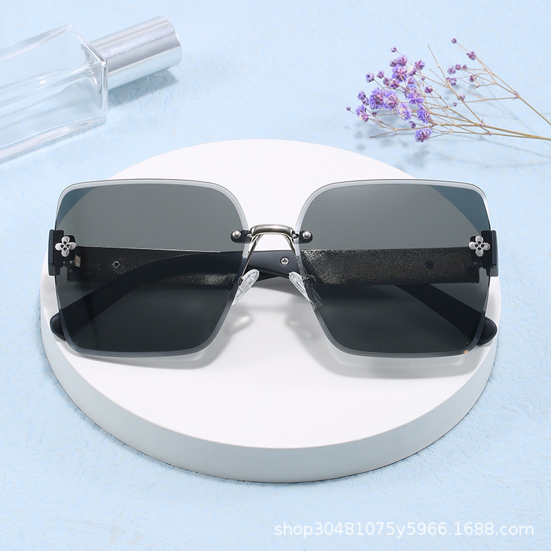 New Cross-Border Polarized Sunglasses, High-Quality Large-Frame Fashionable Trendy Sunglasses for Women, Rimless Square High-End Glasses