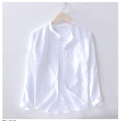 Summer New Men's Linen Long-sleeved Shirt Korean Style Fashionable Simple Breathable Collar Cotton Linen Long-sleeved Shirt