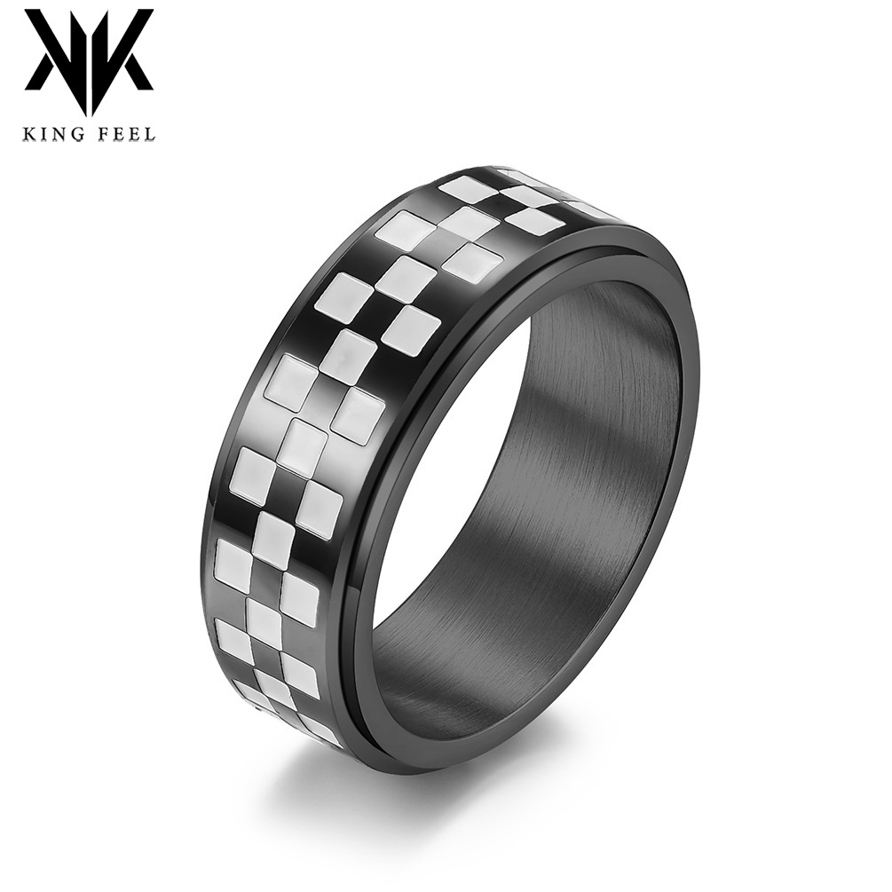 Cross-border e-commerce new product racing race flag go board black and white stainless steel rotating ring decompression hand jewelry