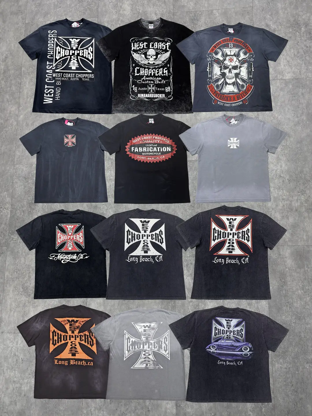 West Coast Choppers New West Coast Motorcycle Iron Cross Washed Vintage American Style Short-Sleeve T-Shirt for Men