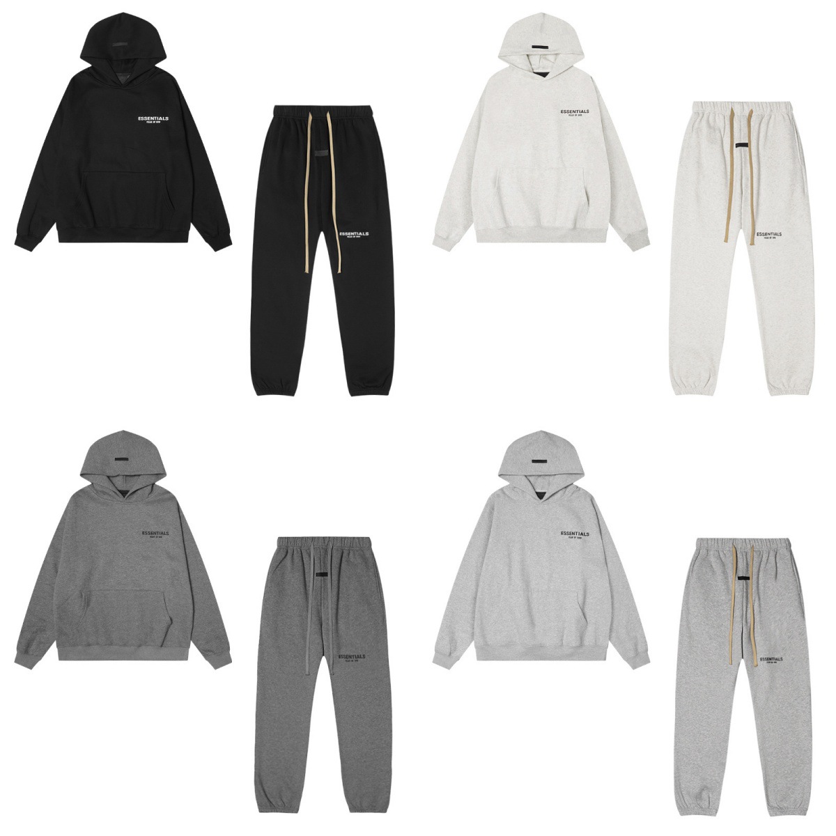 Cross-Border Fog Multi-Line Essentials Trendy Chest Logo Laminated Hooded Sweatshirt and Pants Set Summer Outfit