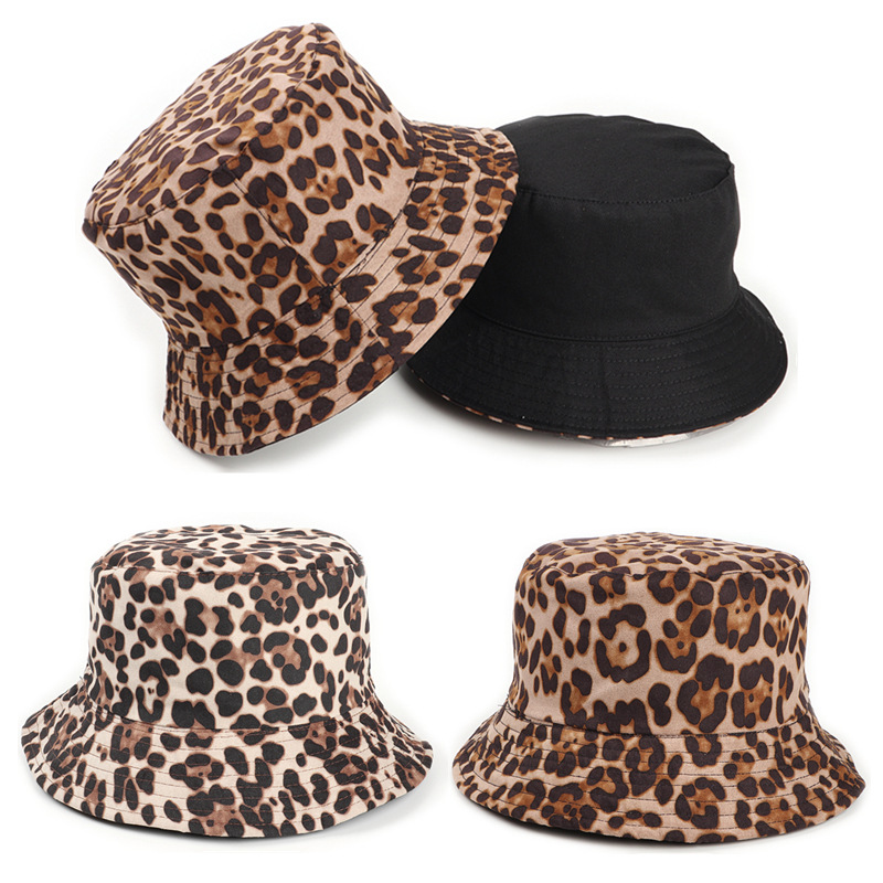 Korean-style suede leopard-print basin hat women's trendy printed double-sided fisherman hat autumn and winter outdoor leisure sunshade hat