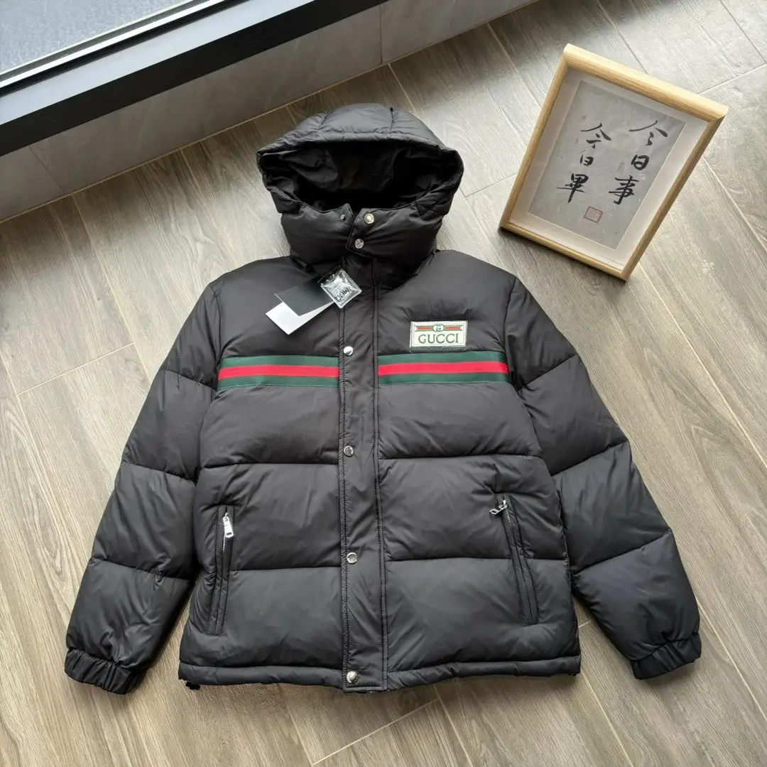 Logo Ribbon Hooded Down Jacket
