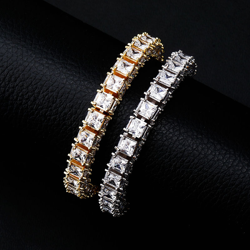 Europe and the United States hot selling three sides square zircon bracelets for men and women full zircon hip hop Tennis chain Tennis bracelet