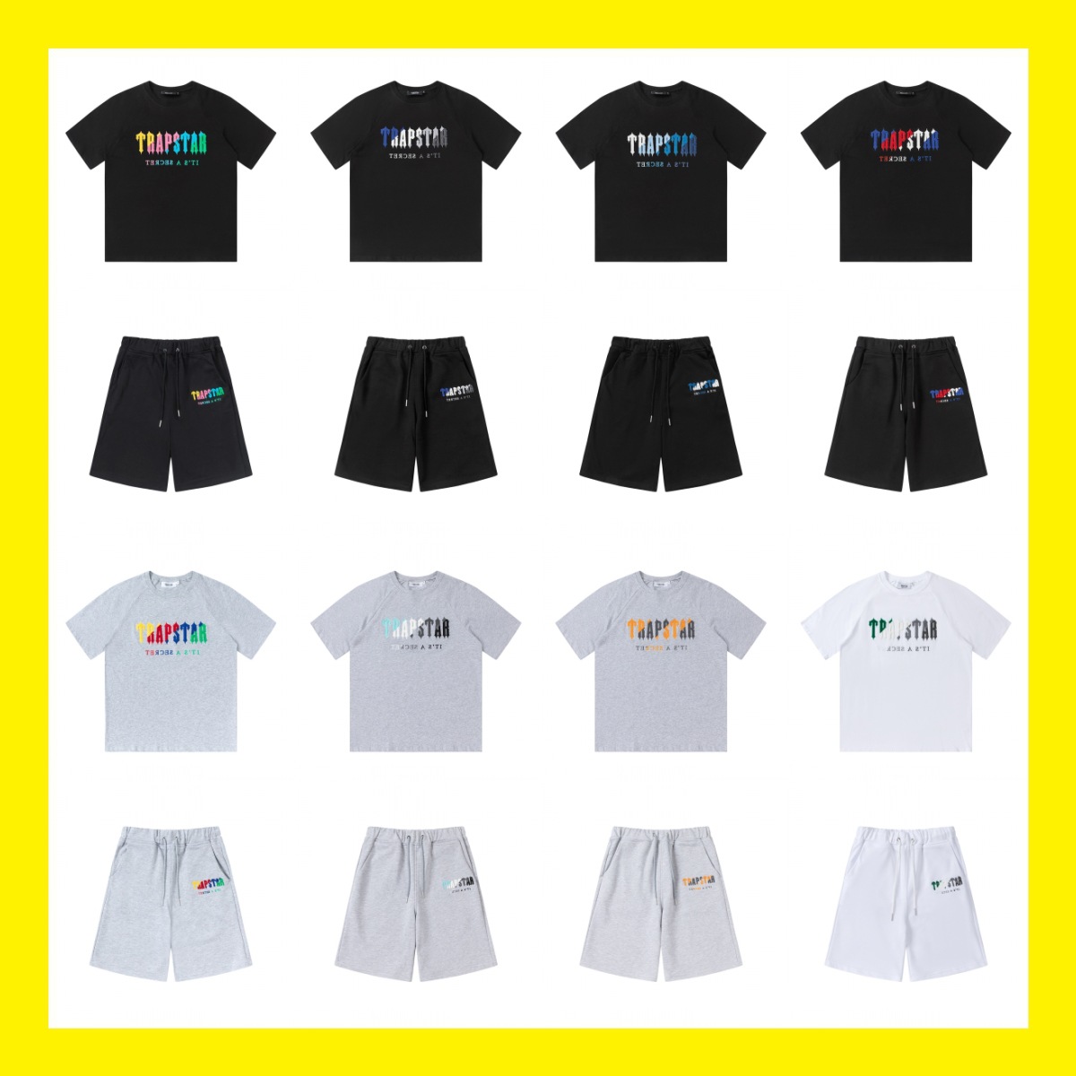 Factory Direct Sales Trapstar Rainbow Letter Gradient Towel Embroidered Short-Sleeved T-Shirt Fog High Street Shorts Suit