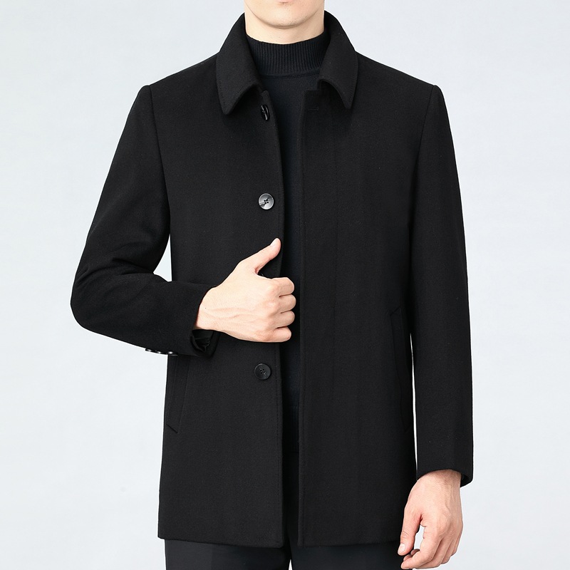 Autumn and Winter Cashmere Coat Men's Middle-aged and Elderly Casual Wool Coat Coat Dad's Button Lapel Thick Coat