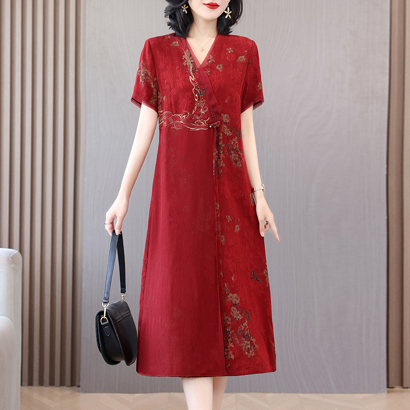 Brand Classy Wedding Banquet Dress for Mother-In-Law, Fragrant Cloud Yarn Mother's Wedding Dress, Women's Summer Elegant Silk Skirt