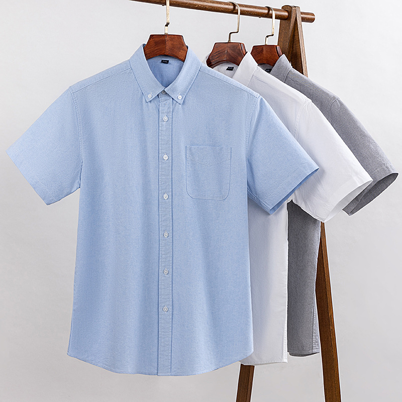 Summer Shirt Men's Short-sleeved Pure Cotton Oxford Spinning Washed Pure Cotton Quick-drying Shirt Casual Business Solid Color Shirt Men's