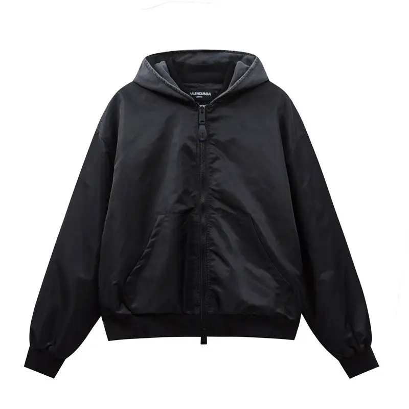 潮牌棉服双环拉链黑色飞行服夹克保暖外套洗水褪色字母刺绣外套男