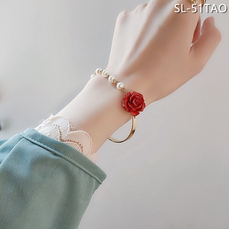 [Real Gold Plating] Niche Design Rose Flower Baroque Pearl Butterfly Bracelet Student Female Popular Exquisite