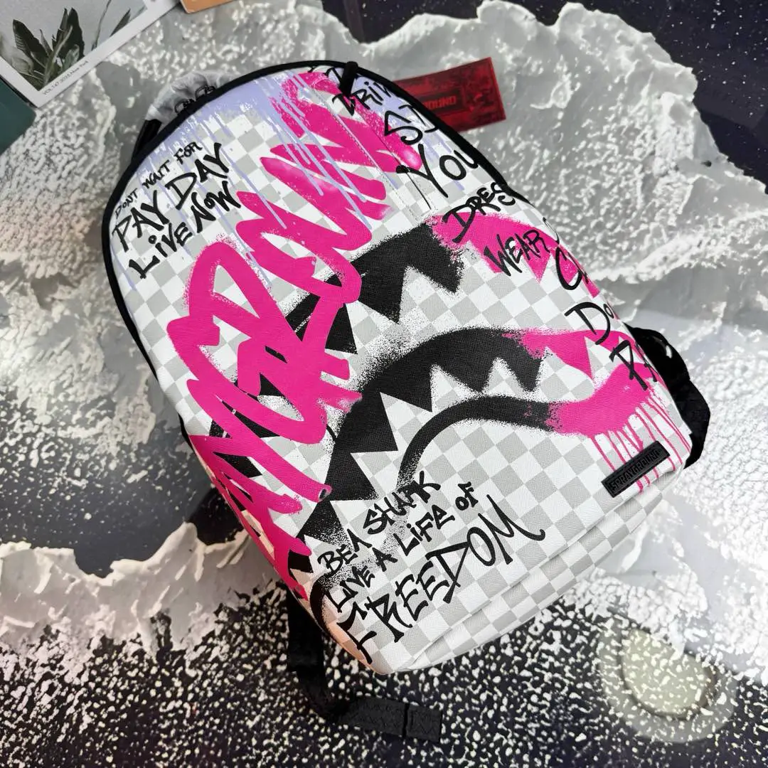 Sprayground Shark Computer Bag Shark Mouth Graffiti Poetry Backpack Men's and Women's Same Style Student School Bag