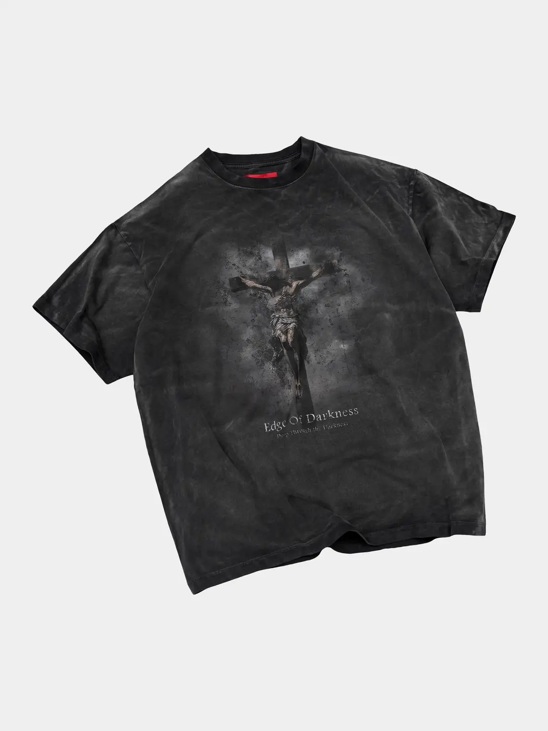Eodup'Mist' Heavy-Duty Dark Vintage Gradient Tie-Dye Cloud Mist Kangli Print Washed Gray Loose T-Shirt