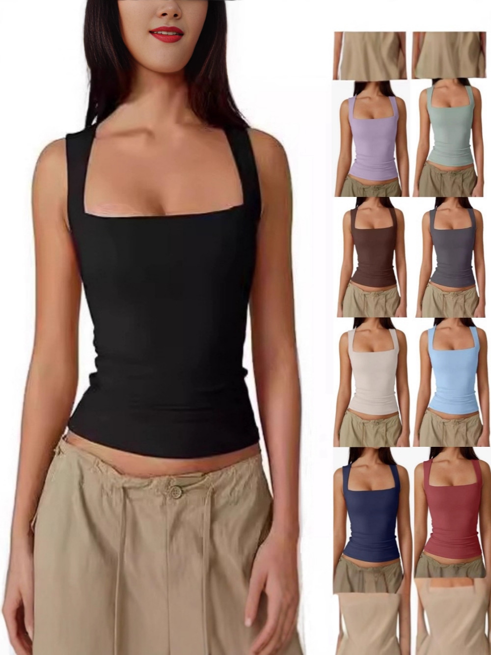 2025 Cross-Border Shein New European and American Style Women's Slim-Fit Square-Neck Top, Sexy Sleeveless Tank Top, European and American Slim-Fit Inner Wear