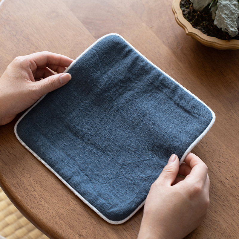 Tea Cloth Small Tea Towel Cotton and Linen Water-Absorbent Thickeneded Chinese Tea Set Towel Rag Pot Purple Sand New Chinoiserie Edge Double-Sided