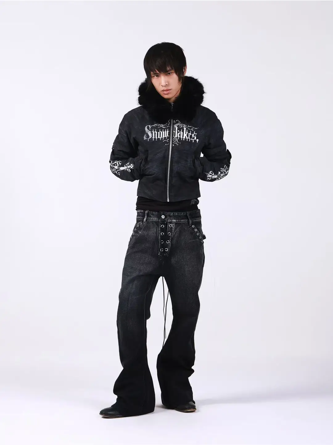 Detw26Ss* “Sun-Dried” Metal Buckle Drawstring Silhouette A-Line Stacked Heavy-Duty Washed Curved Knife-Cut Jeans