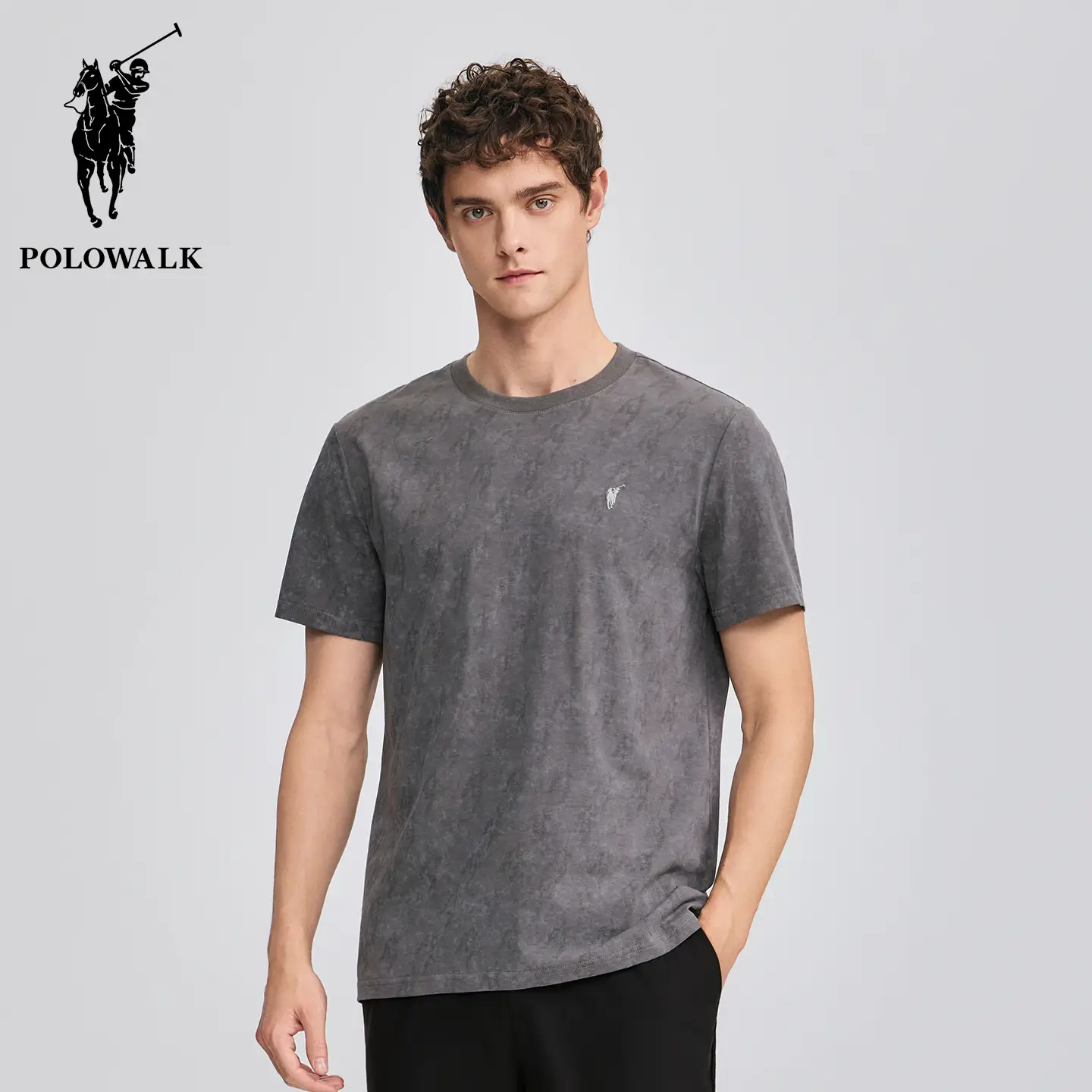 Polowalk Retro Casual Short-Sleeved T-Shirt Men's Summer New arrival Classic Round Neck Embroider Small Standard Half-Sleeve Tops Trendy