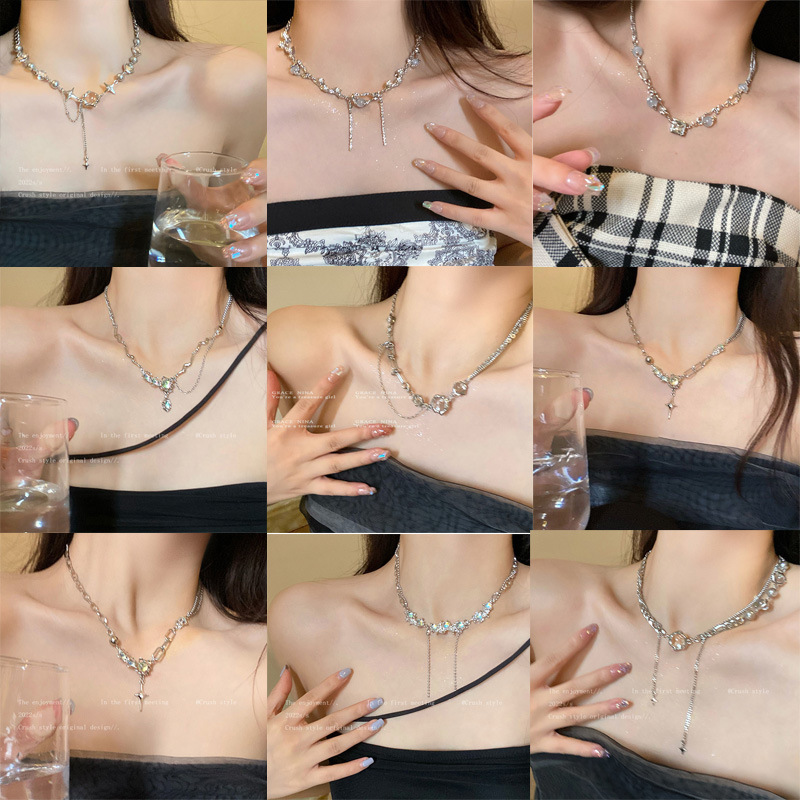 Fresh and sweet pure love necklace Women's Light luxury niche design high-end sense zircon Pearl clavicle chain wholesale women