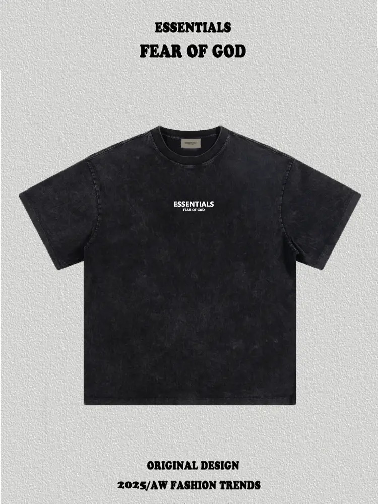 Fog American Style Trendy Brand Essentials Small Logo Letter Print Crew Neck Short Sleeve T-Shirt Couple Half-Sleeve