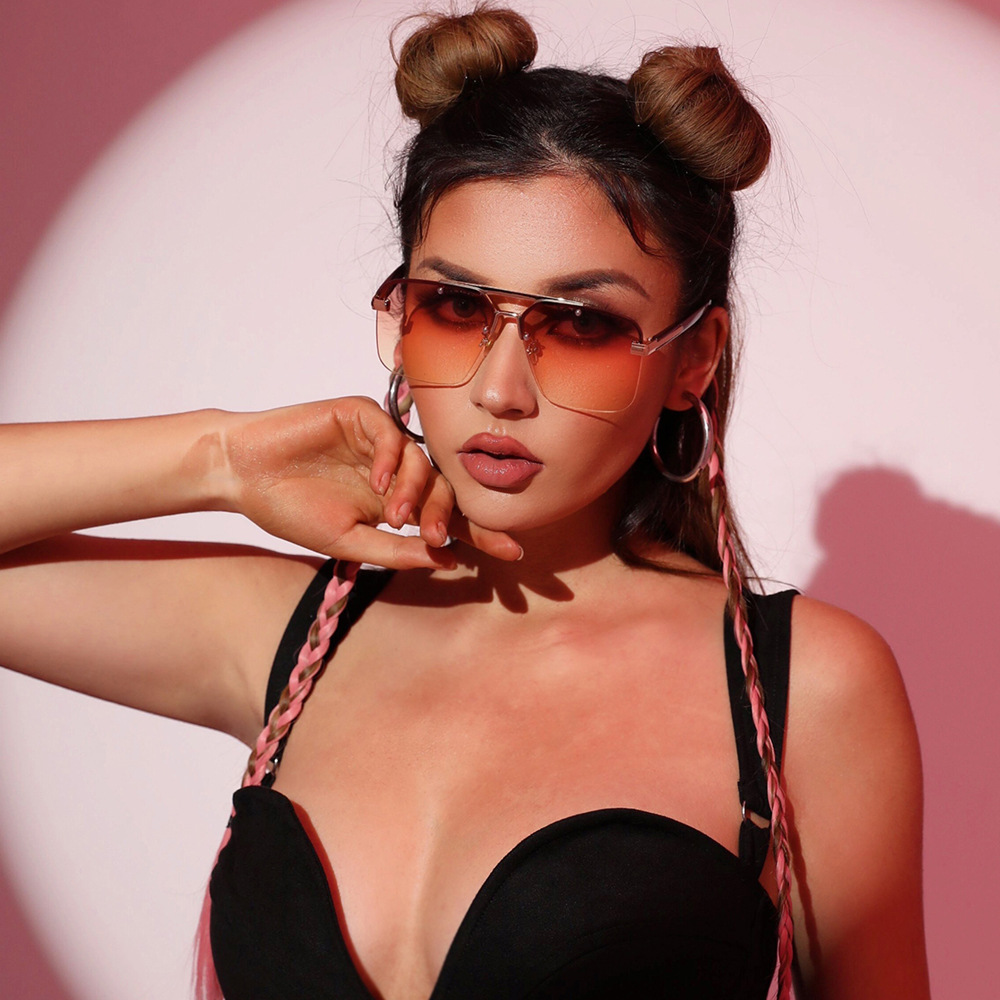 2022 New Arrival Metal Half-Frame Cut-Edge Show Sunglasses Women's Instagram Popular Street Photoshoot Cross-Border Exquisite Sunglasses Men's Trendy