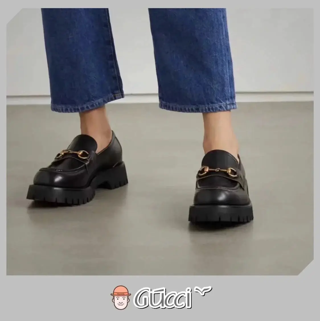 👑 G ū cc horseneck buckle sponge shoes rose gold bee embroidery loafers look high and age reducing 5.5 thick soled shoes
