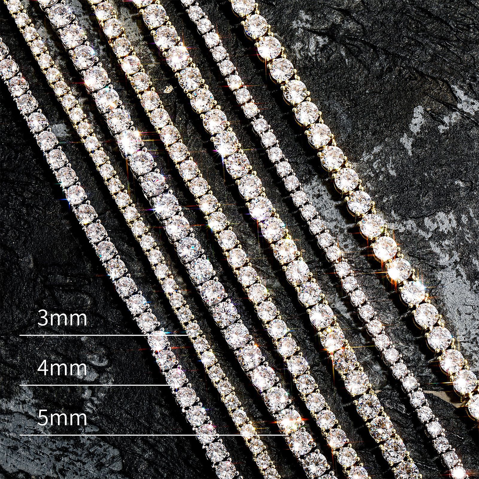 European and American hip-hop cross-border explosions tennis chain full diamond necklace copper inlaid zircon men's and women's fashion accessories manufacturers wholesale