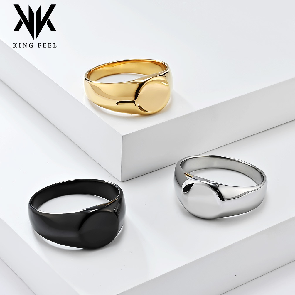 Ins Cold Style European and American Glossy Round Seal Titanium Steel Ring Women's Tail Ring Simple Accessible Luxury High-End Hand Jewelry