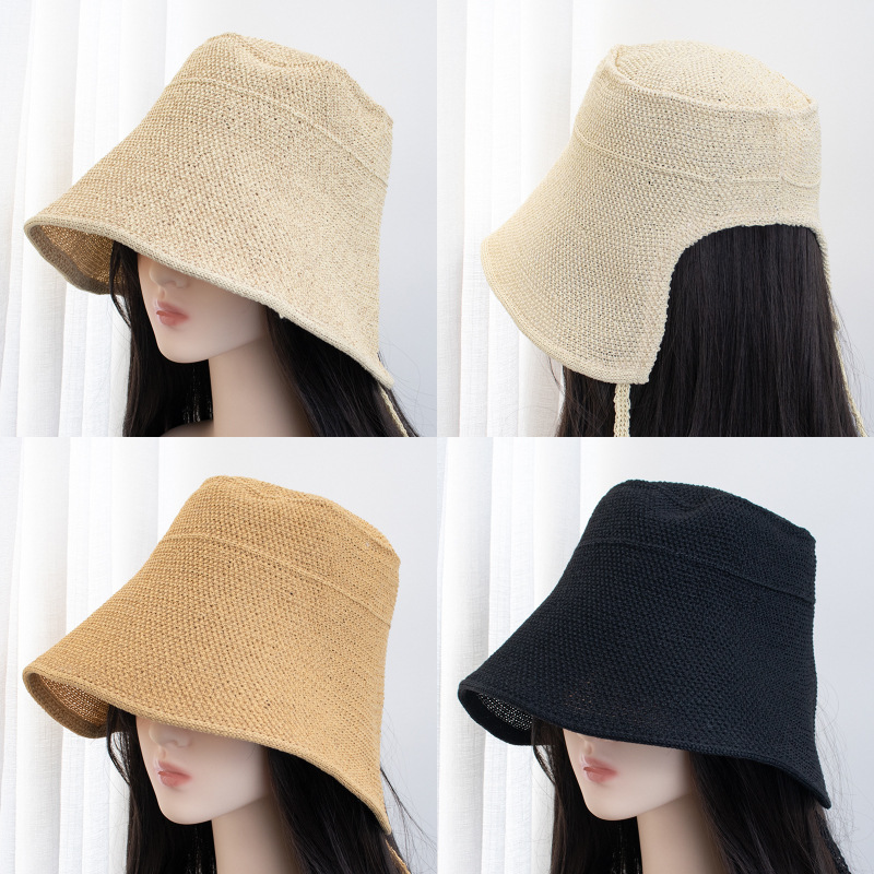 Japanese imitation cotton and linen straw hat sun hat for children spring and summer lace-up retro Korean-style loli big brim riding sunscreen hat